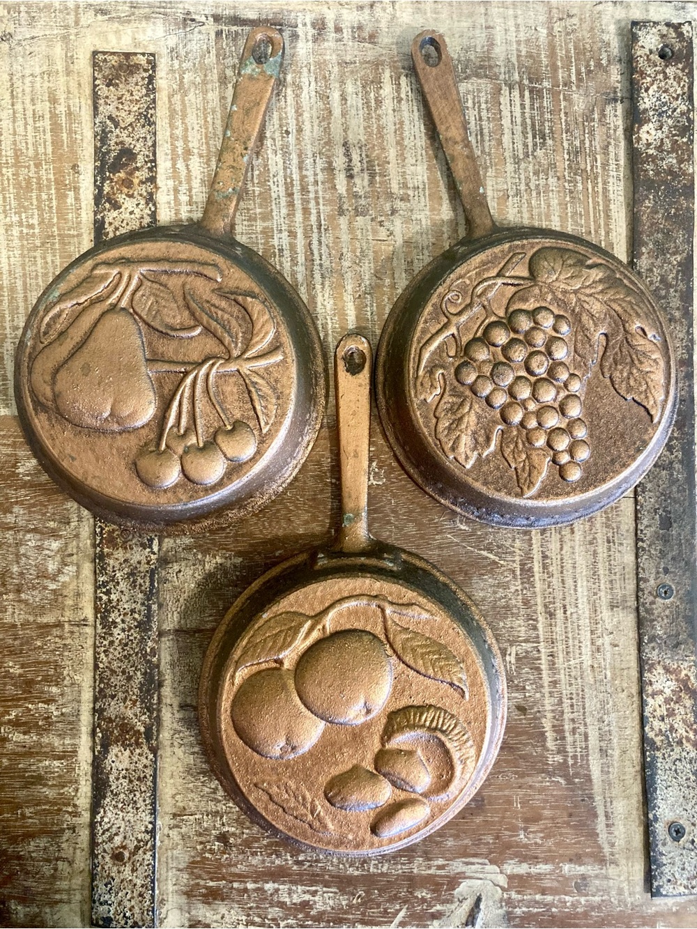 Faux Copper Fruit Relief Wall Decor Trio Vintage Kitchen Wall Decor Faux Pans